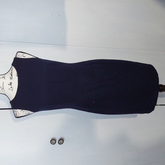 Laura Ashley- Womens Dark Blue Sleeveless Sheath Shift Pinafore Wool Dress Sz.6 - Picture 1 of 12